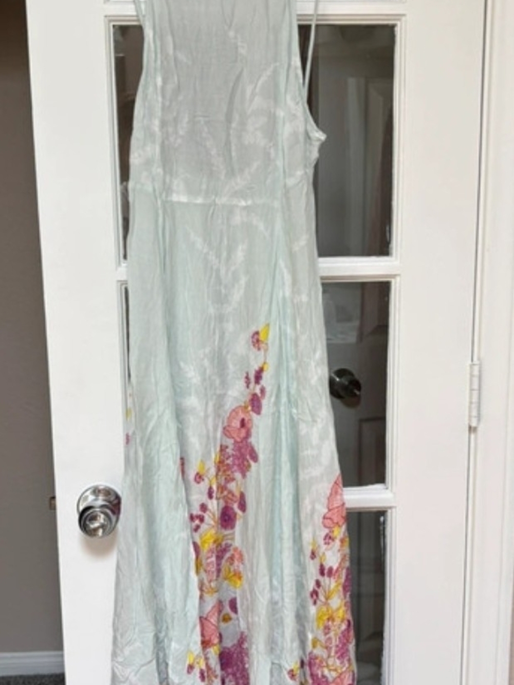 Free People Pale Blue Maxi Dress with Pink & Yellow Floral Trim